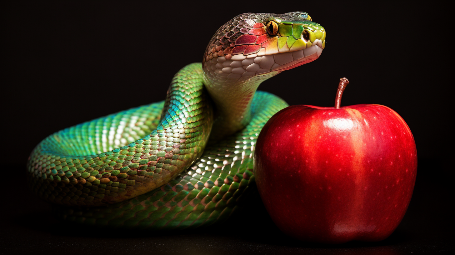 green snake with apple